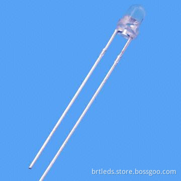 3mm Round LED Lamp, Hyper Red Color/624nm, with Water Clear Lens, 1,000mcd, 30° Viewing Angle